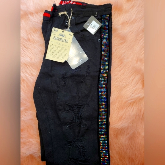 Unisex bling black denim Jeans size 36/32 - Picture 1 of 3